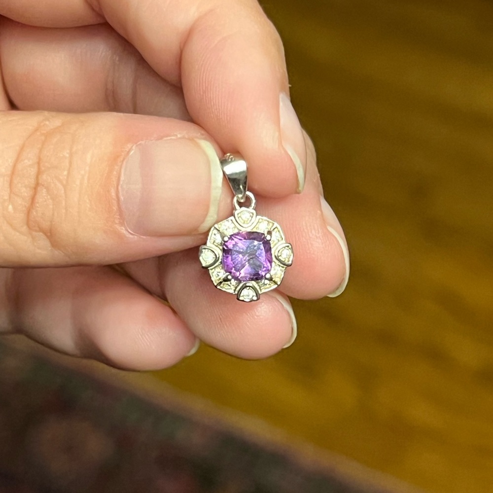 Dainty amethyst sterling silver pendant